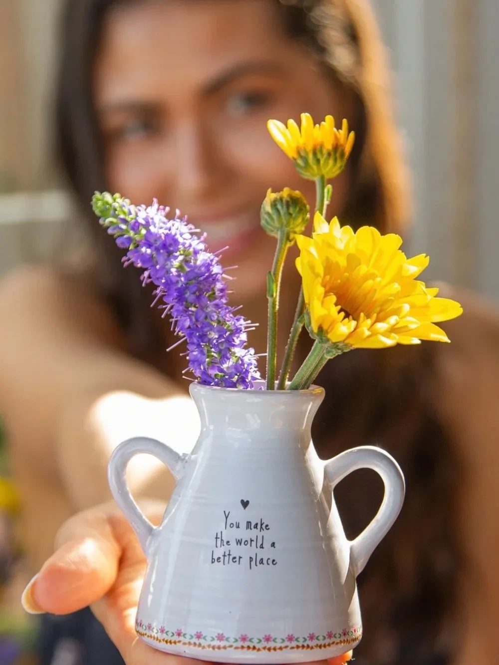Natural Life Artisan Bud Vase You Make the World a Better Place Double Handle